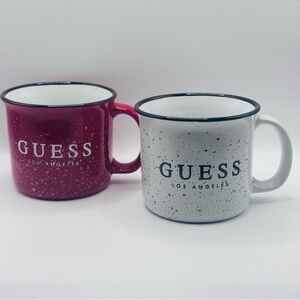 GUESS® Logo Ceramic Campfire Mugs, Set of 2, Red/White, GUESS Los Angeles logo